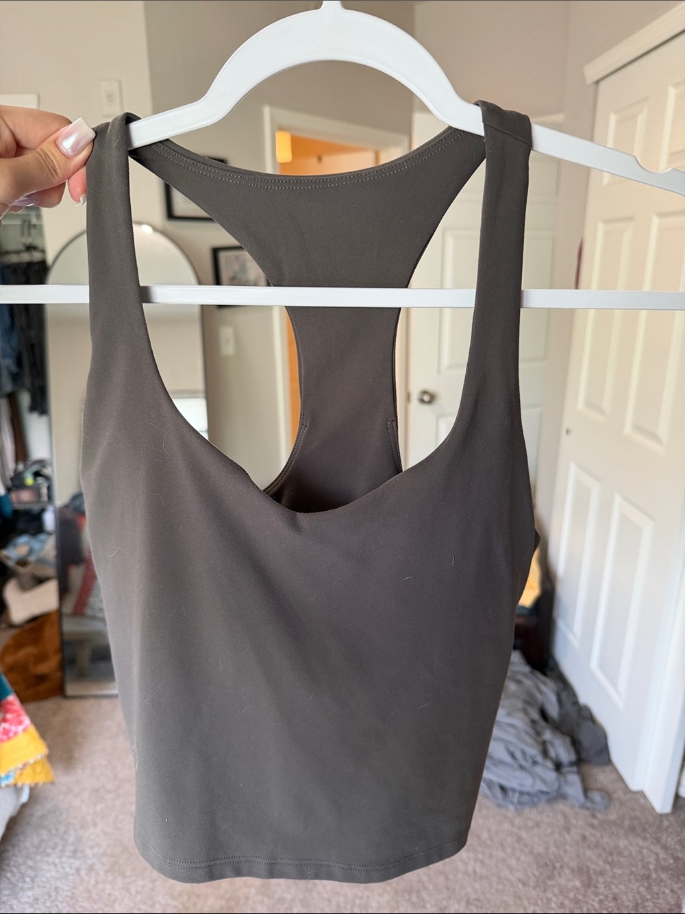 Fabletics Gray Racerback Support Crop Top